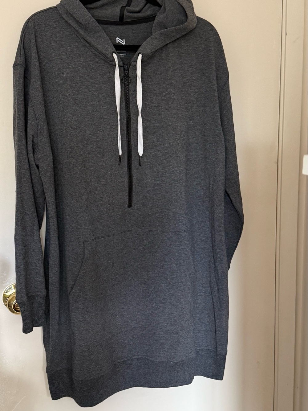 Nola (Addition Elle) Charcoal Zip-Up Hoodie Sweater with White Drawstrings